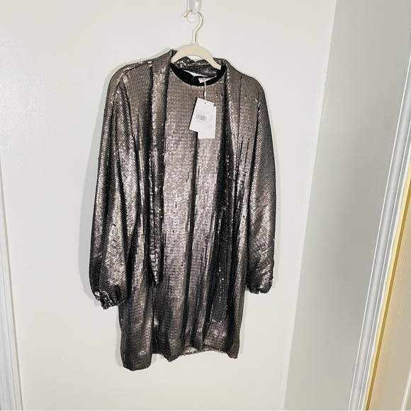 NWT Anine Bing Angie Sequin Belted Mini Dress Antique Silver Metallic Cocktail - Picture 5 of 10